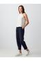 Navy Blue 100% Linen High Waist Narrow Leg Woven Trousers - 2