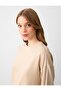 Beige Plain Cut Crew Neck Long Sleeve Modal Knitted Sweatshirt - 6