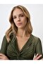 Dark Green Wrap Neckline Slim Fit Knitted Blouse - 5