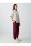 Burgundy 100% Linen High Waist Skinny Leg Woven Trousers - 2