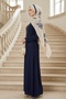 Zeral Stone Embellished Evening Dress 1200 - Navy Blue - 5