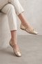 Women's Blunt Toe Bow Detailed Strappy Knitted Patterned Mary Jane Daily Ballet Flats Teyra Gold - 3