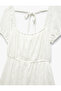 Back Detailed Layered Short Sleeve Square Neck Mini Scallop Dress - 5