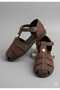 Women's First Brown Suede Flat Sole Sandals with Buckle Detail - 2