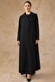Satin and Small Stone Detailed Lined Plus Size Overcoat Black 6810