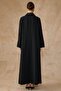 Double Collar Satin and Brooch Detailed Oversized Coat with Aces Black 6817 - 7