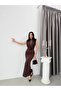 Women's Lace Detailed Degaje Collar Zero Sleeve Long Evening Dress - 5