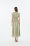 Women's Green Wide Bell-Bottom Skirt with Drawstring Waist Design, Short Sleeves, Fitted at the Waist, Pinterest Chic Equivalent Midi Dress. - 4