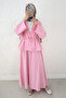 Waist Gathered Kimono Skirt Set 2354 - Pink - 2