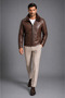 Genuine Leather Mobile Collar Men's Jacket - Fur Detailed - 2