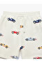 Cotton Textured Car Patterned Shorts with Elastic Waist - 6