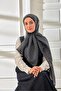 100% Voile Silk Shawl with Patterned Navy Blue Metallic Gray Tones 70X190 - 3