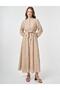 100% Cotton Embroidered Dress Beige