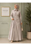 Gold Button Detailed Waist Tie Maxi Dress – Gray - 5