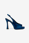 Women's Navy Blue Satin Platform Heeled Shoes