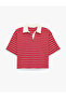 Cotton Short Sleeve Contrast Detailed Polo Collar Striped T-Shirt - 3