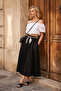 Cotton Black Midi Skirt with Pockets and Belt - 6