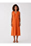 Women's Orange V-Neck Viscose Dress