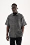 Men's Effect Embroidered Muslin Cotton Oversize Shirt Black - 3