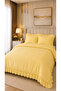 3 Piece (No Sheets) Cotton Fabric Ruffled Double Duvet Cover Set Yellow - 4