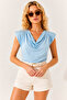 Women's Baby Blue Padded Collar Loose Blouse BLZ-19002217 - 2