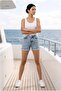 40 cm Reverse Cuff Denim Shorts, Denim Blue Snow High Waist Lycra Straight Jeans Shorts - 40 cm