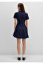 Navy Blue Pleated Mini Dress 1310762-82318 - 4