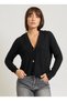 Women's Regular Fit V-Neck Ax Logo Detailed Long Sleeve Black Cardigan
