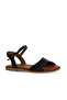 Black Khv-Beige Leather Women's Flat Sandals 01Wa5704 - 2