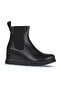 Black Leather Women's Wedge Heeled Boots 01Wz7200 - 2