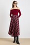 Plaid Patterned Flared Thin Fabric Skirt Claret Red 7074 - 4