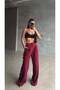 Belted Lace Detailed Palazzo Trousers - Burgundy - 3