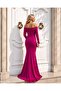 Fuchsia Madonna Collar Deep Slit Long Sleeve Evening Dress and Graduation Gown 582261 - 4