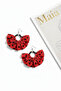 Silver Color Hoop Earrings – Red Black Polka Dot Tulle Fabric Beaded Design - 4
