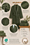 Women's Bathrobe Set 100% Cotton Certified 3-Piece Striped Shawl Collar Bathrobe and Towel Set - Green - 4