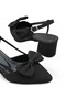 Bow Detailed Pointed Toe Black Thick Heeled Women's Shoes - 2