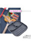 3-Section Non-Stick Divided Frying Pan, Grey Granite Finish, Wooden Handle, 35x18cm, for Breakfast Cooking - 3