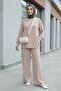 Crew Neck Oversize Combed Cotton Suit with Pockets and Trousers - Light Mink