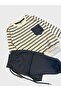 Boy's Cotton Cream Smoked Color Stripe Patterned Long Sleeve Tracksuit Set - 3