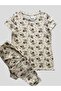 Girl's 100% Cotton Teddy Bear Star Patterned Short Sleeve Pajama Set - 2