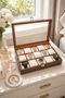 15 Diamond Bronze Leather Wooden Glass Watch Box St15-58 - 4