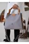 Women's Gray Braided 5-Compartment Hand and Shoulder Bag