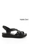 Women's Black Velcro Strap Wedge Heel Genuine Leather Sandals