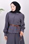 Belt Detailed Skirt Suit Gray 19287 - 2
