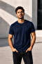 Men's Slim Fit Navy Blue Crew Neck Combed Cotton Casual Basic T-Shirt - 5