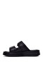 Women's Black Double Buckle Thick Sole Leather Comfort Slippers 26Sfd341818 - 3