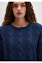 Crew Neck Navy Blue Sweater Crop / Short Cut 1710477-82454 - 6
