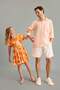 Short Sleeve Gathered Waist Flared Skirt Linen Dress Girls H4266A826Sm