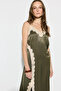 Lace Embellished Satin Evening Dress Midi Dress - Khaki - 6