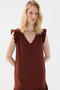 Linen Dress with Lace-Up Back and Ruffles - Tile Color - 3